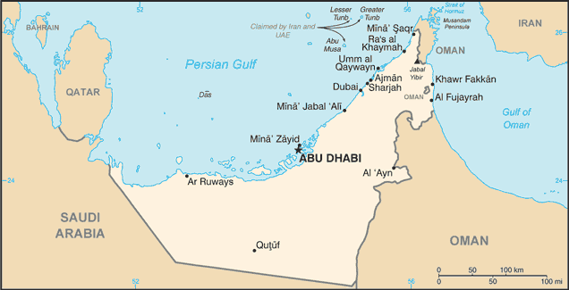 Schematic map of United Arab Emirates