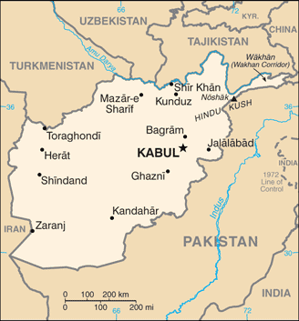 Schematic map of Afghanistan