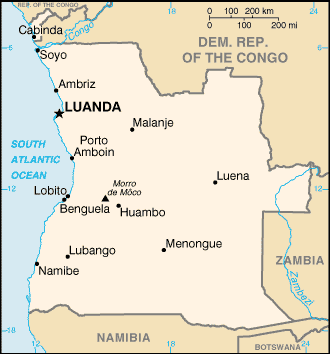 Schematic map of Angola
