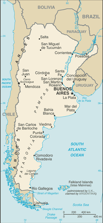 Schematic map of Argentina