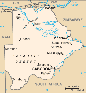 Schematic map of Botswana