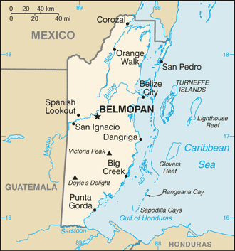 Schematic map of Belize