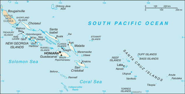 Schematic map of Solomon Islands