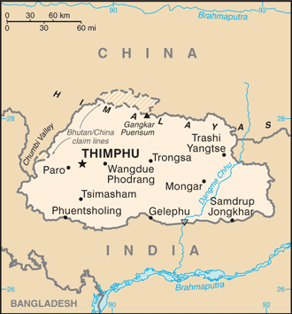 Schematic map of Bhutan
