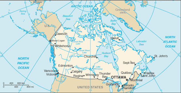 Schematic map of Canada