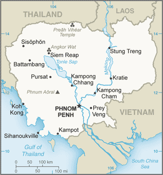 Schematic map of Cambodia