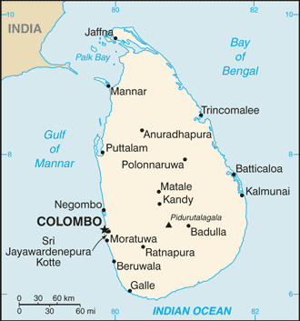 Schematic map of Sri Lanka