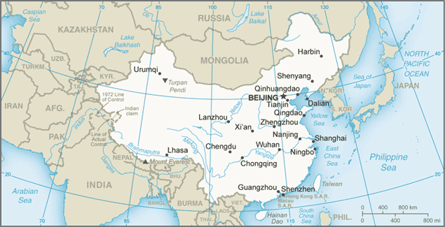 Schematic map of China