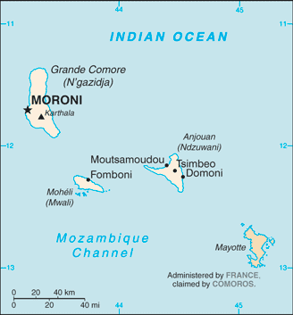 Schematic map of Comoros