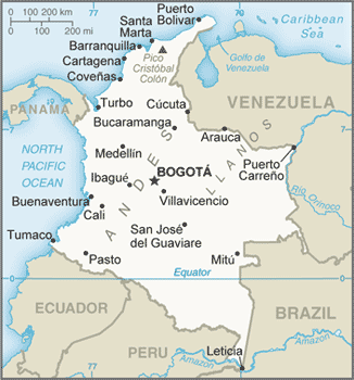 Schematic map of Colombia