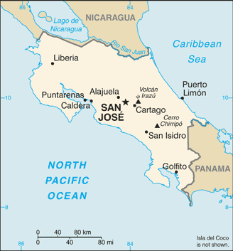 Schematic map of Costa Rica
