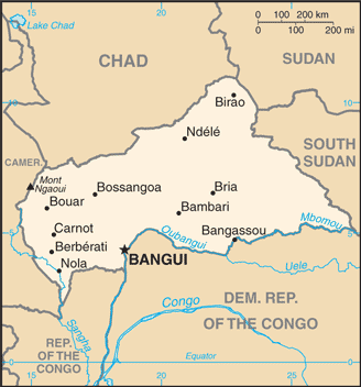 Schematic map of Central African Republic