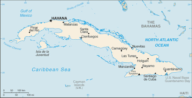 Schematic map of Cuba