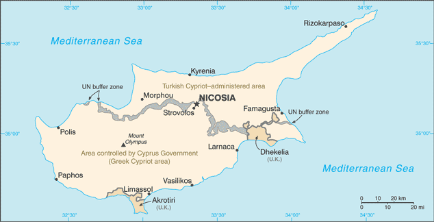 Schematic map of Cyprus