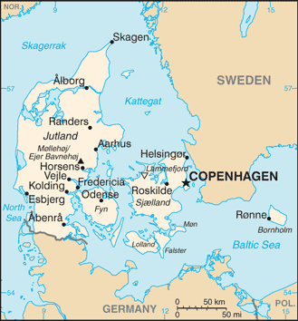 Schematic map of Denmark