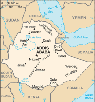 Schematic map of Ethiopia