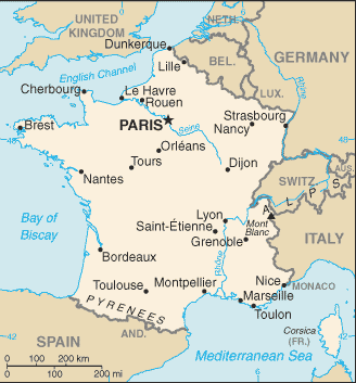 Schematic map of France