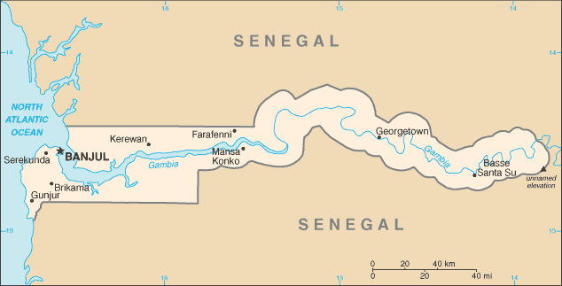 Schematic map of Gambia