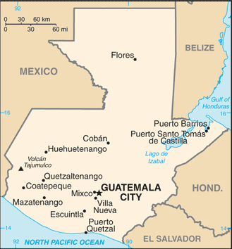 Schematic map of Guatemala