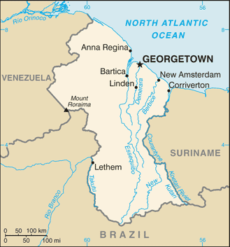 Schematic map of Guyana
