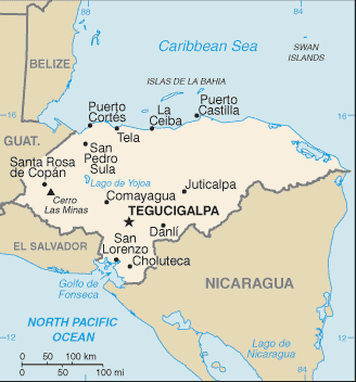 Schematic map of Honduras
