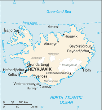 Schematic map of Iceland