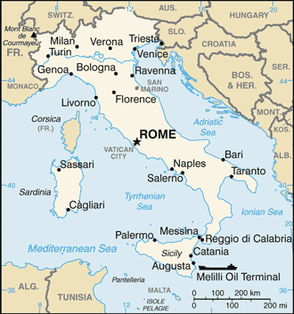 Schematic map of Italy