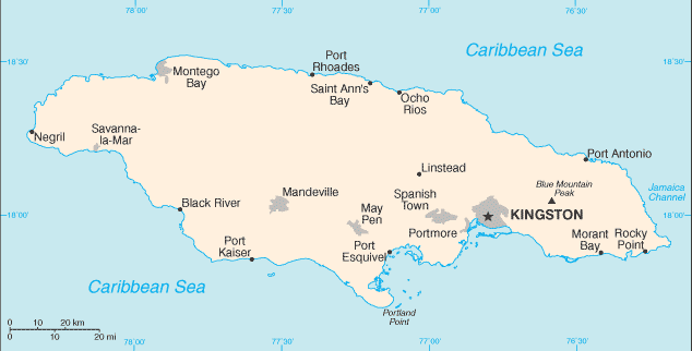 Schematic map of Jamaica