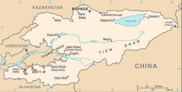 Schematic map of Kyrgyzstan
