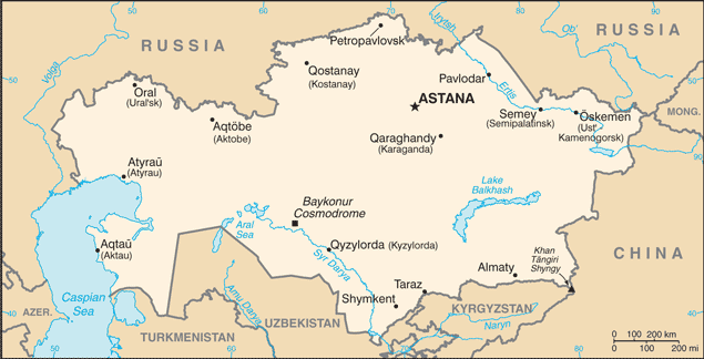 Schematic map of Kazakhstan