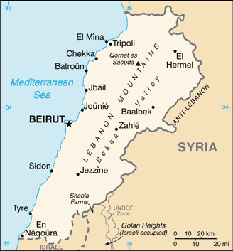 Schematic map of Lebanon