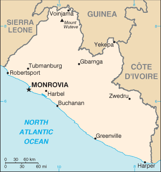 Schematic map of Liberia