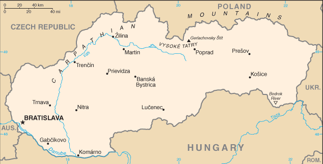 Schematic map of Slovakia