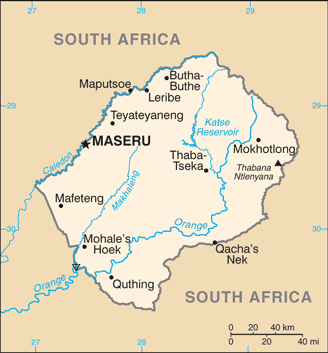 Schematic map of Lesotho