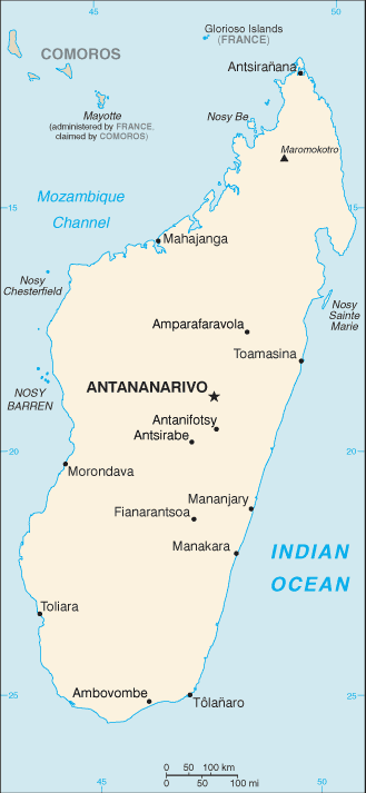 Schematic map of Madagascar