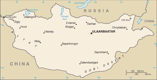 Schematic map of Mongolia