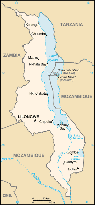 Schematic map of Malawi
