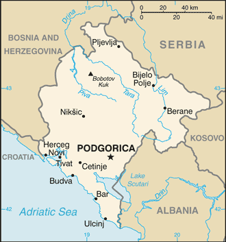Schematic map of Montenegro