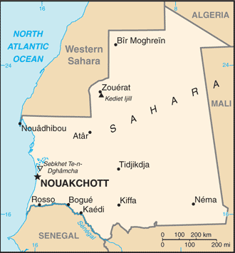Schematic map of Mauritania