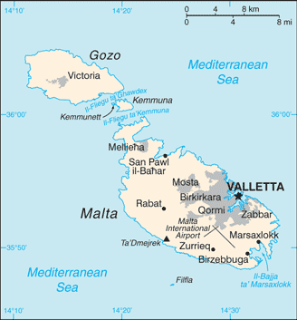 Schematic map of Malta