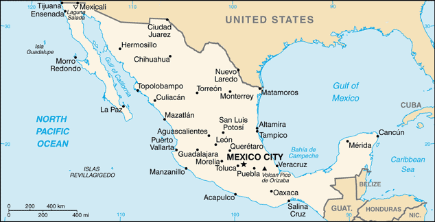 Schematic map of Mexico