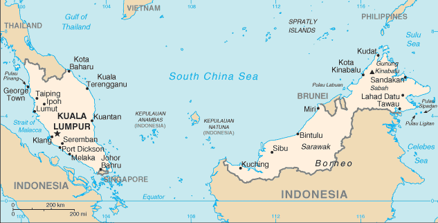 Schematic map of Malaysia