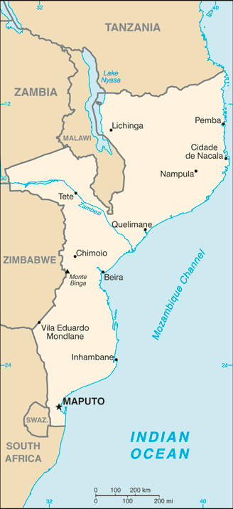 Schematic map of Mozambique