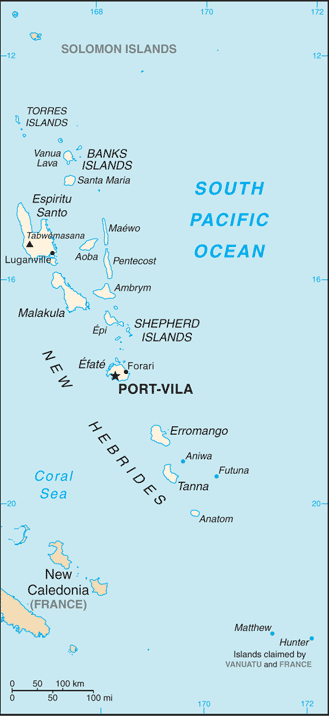 Schematic map of Vanuatu
