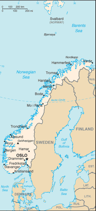 Schematic map of Norway