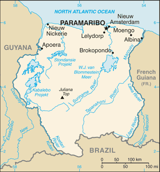 Schematic map of Suriname