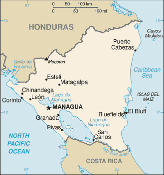 Schematic map of Nicaragua