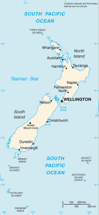 Schematic map of New Zealand