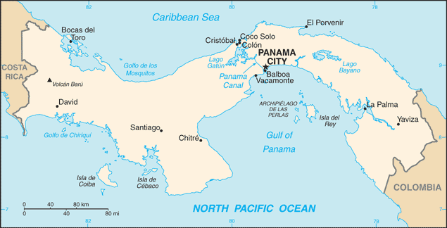 Schematic map of Panama