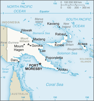 Schematic map of Papua New Guinea